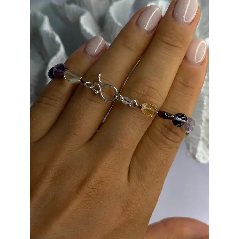 925 Sterling Silver Multi Color Gemstones Bracelet Length 7.5